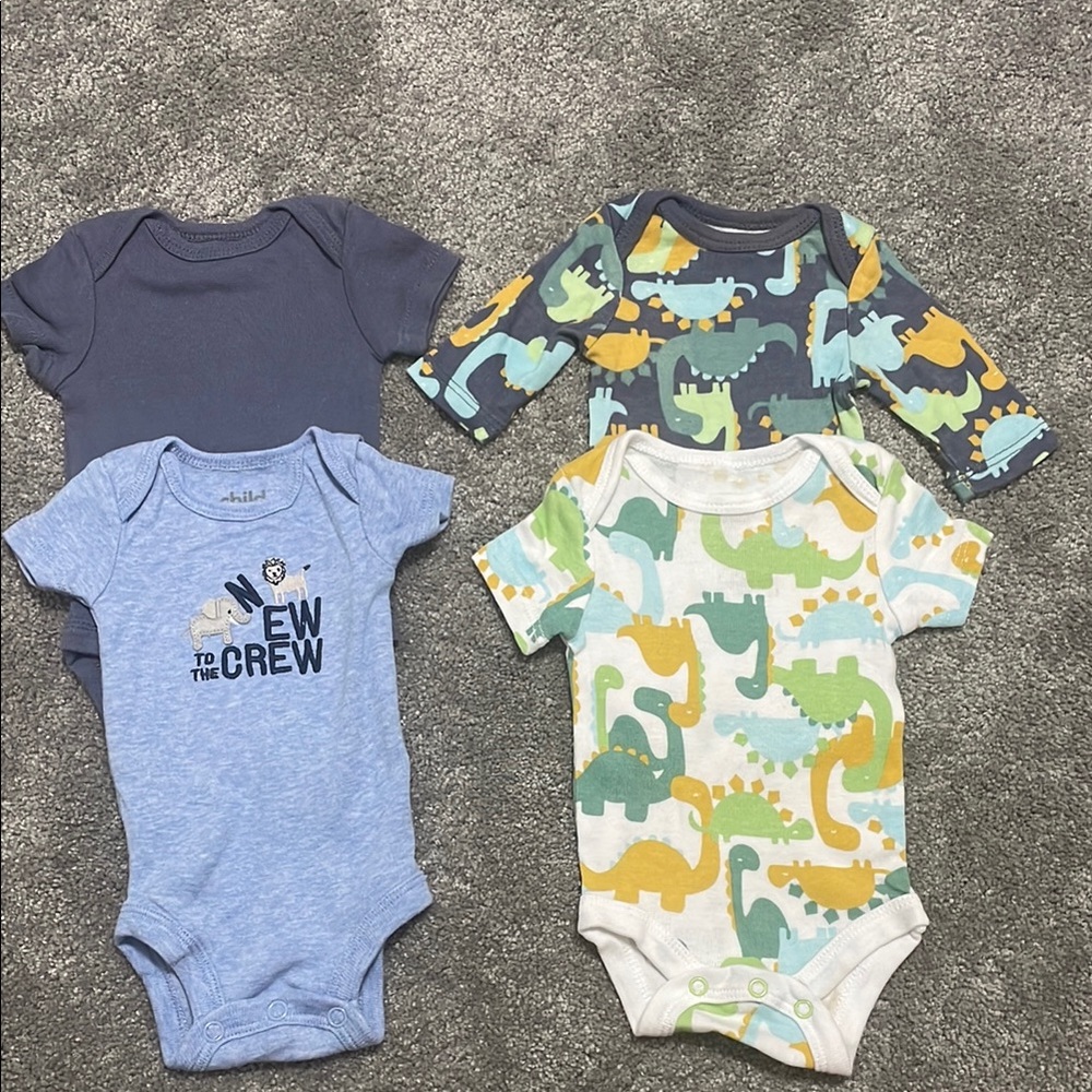 Preemie Baby Boy Dinosaur Print and Solid Color Baby Onesies Set